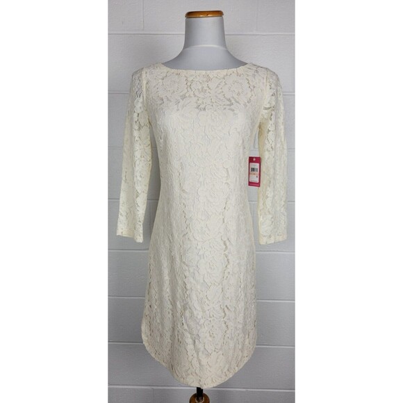 NWT Vince Camuto Ivory White Lace‎ Sheath Dress VC5M9871 Sz 2 - Picture 1 of 13